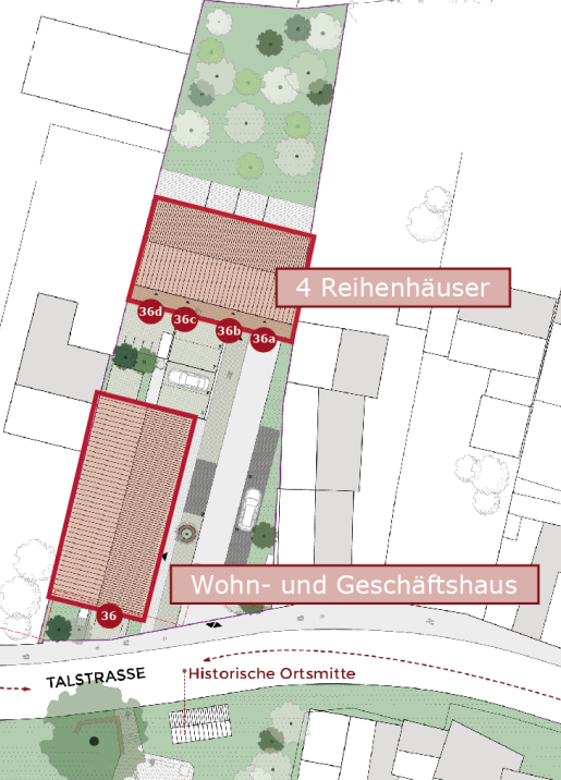 GIG mbH, Karlsruhe - Lageplan Wohn- und Geschäftshaus + Reihenhäuser in Karlsruhe-Palmbach